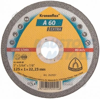 Klingspor A60 Extra 125x1.0x22.23 мм рязане на стомана, 1 брой