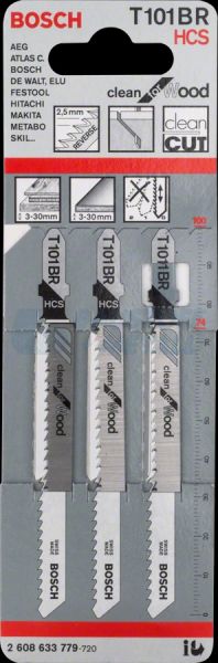 Нож прободен трион за дърво Bosch T 101 BR 100 x 2,5 мм - 3 бр