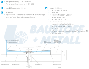 Подов сифон за баня квадратна решетка с вертикално оттичане ВЕДИ DN 50, произведено в Германия, 1 бр