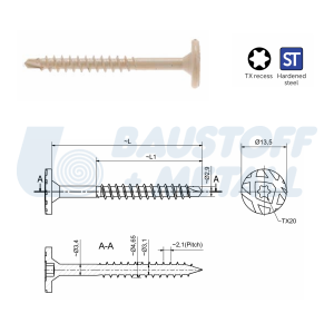 Винт Cewood 4.65х45 natur цвят бежов RAL1015, кутия 250 бр