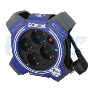 Макара в кутия сива 5м IP20 H05VV-F 3G1.5mm2 термична защита 4 шуко Commel