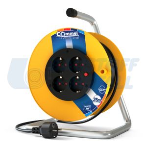 Макара жълта 25м IP20 H05VV-F 3G1.5mm2 термична защита 4 шуко Commel
