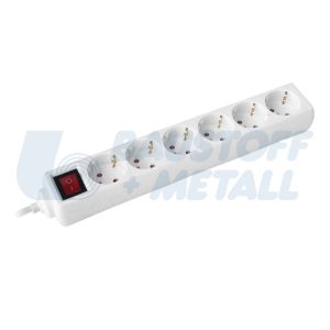 Разклонител с копче БЯЛ 6x2P+E с кабел 1.4 метра / 1.0mm2 Commel